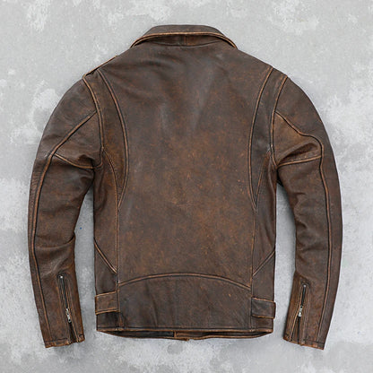 Cowhide Leather Coat Men's Retro Distressed Motorcycle Cycling Clothing Trendy Youth LapeSpring and Autumn Coat