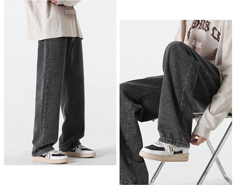 Jeans men's spring and summer 2025 new style trend straight versatile casual pants loose wide-leg mopping trousers