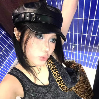 New Women's PU Leather Beret Hat Vintage England Flat Top Newsboy Caps Outdoor Casual Visor Black Artist Fashion Painter Hat