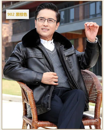 Natural Leather Jacket For Men Fur Thick Loose Plus Velvet Winter Black Leather Coats Male Sheepskin Coat Man With Fur Collar