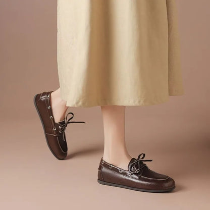 Leather Shoes for Women 2025 Spring and Autumn Sheepskin Worn Dirty Tied Soft Soled Loafer Shoes Retro One Foot Women's Shoe