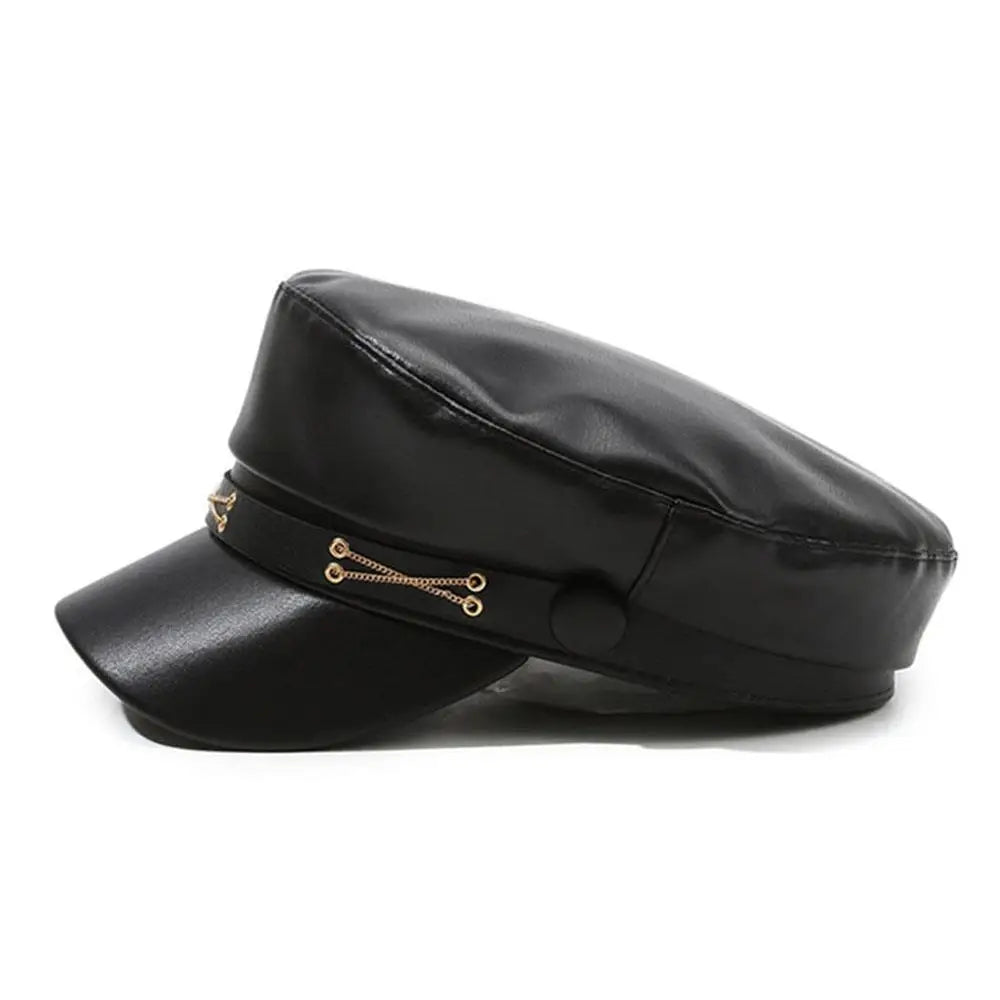 New Women's PU Leather Beret Hat Vintage England Flat Top Newsboy Caps Outdoor Casual Visor Black Artist Fashion Painter Hat