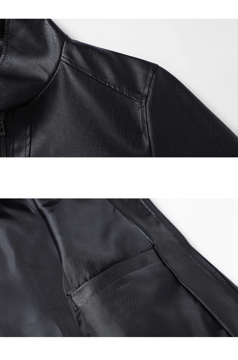 Men Faux Leather Jacket Autumn Winter Biker Jackets Fashion Black Motorcycle Leather Coat Outwear Casual Streetwear Windbreaker