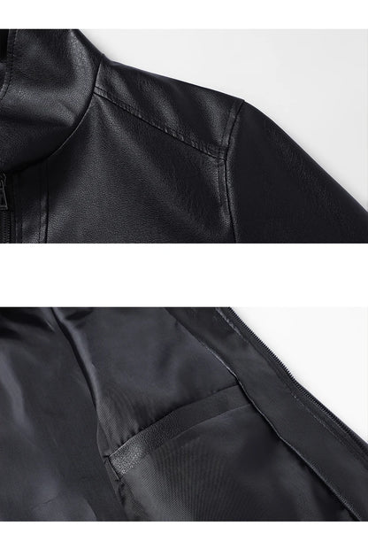 Men Faux Leather Jacket Autumn Winter Biker Jackets Fashion Black Motorcycle Leather Coat Outwear Casual Streetwear Windbreaker