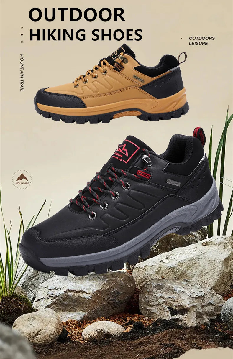 New Leather Men Shoes Outdoors Non-Slip Men's Hiking Shoes Lace-Up Waterproof Men Sneakers Fashion Comfortable Walking Shoes
