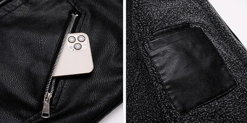 New Men's Leather Jackets Autumn Winter Slim High Quality Motorcycle PU Jacket Man Business Fleece Warm Black Leather Coats