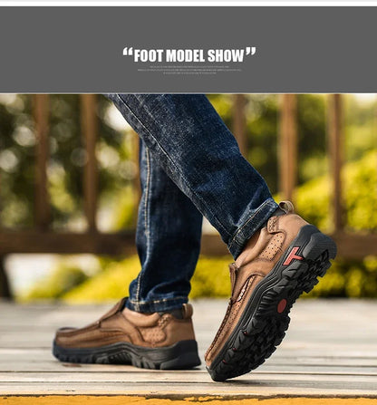 Handmade Leather Men Shoes Casual Outdoor Slip On Loafers Men Leather Shoes Flats Moccasins Walking Shoes Non-Slip Dropshipping