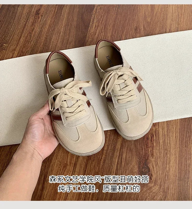 Leather cowhide German training shoes women's college style casual shoes 2025 new soft-soled casual flat-soled sports shoes