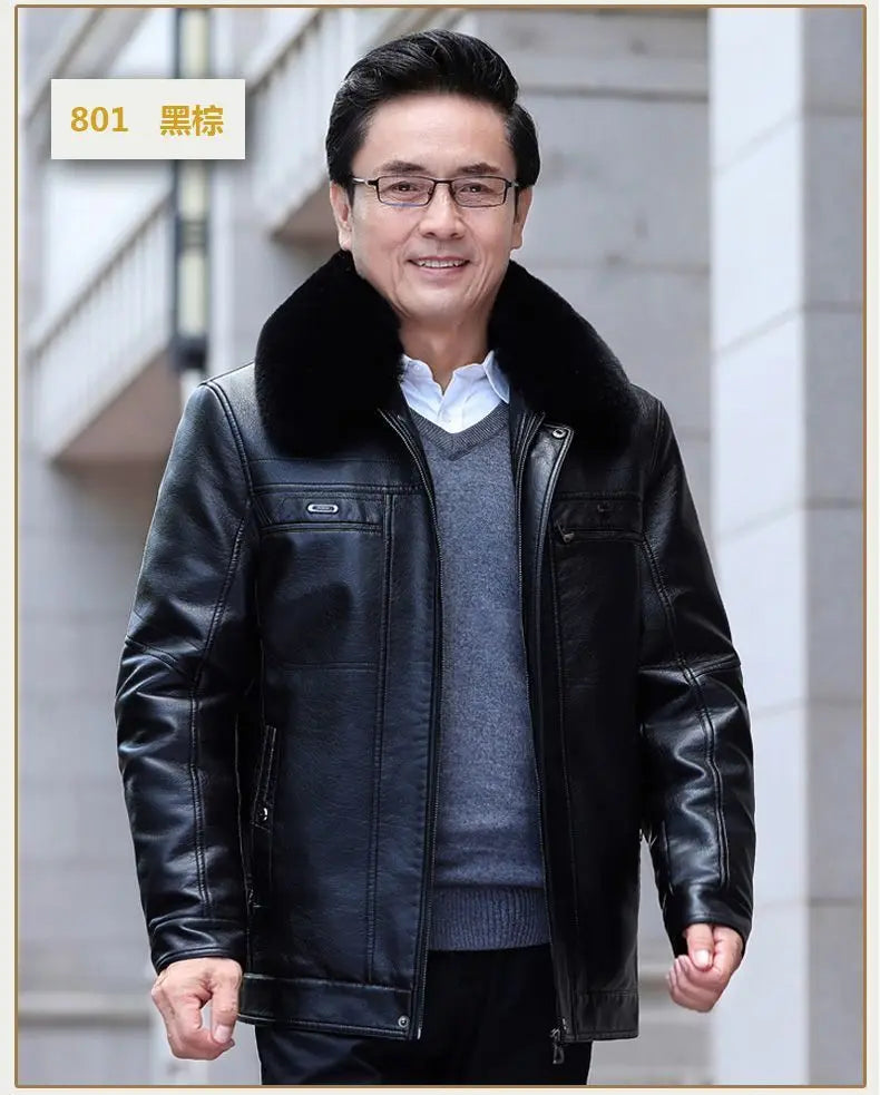 Natural Leather Jacket For Men Fur Thick Loose Plus Velvet Winter Black Leather Coats Male Sheepskin Coat Man With Fur Collar