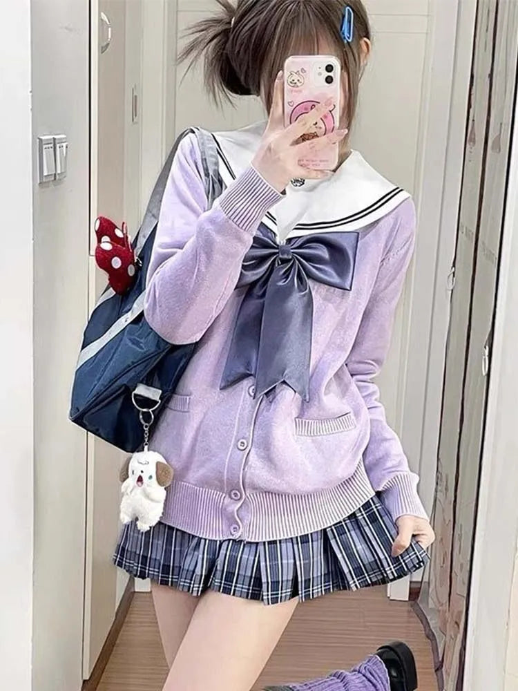 Sweet Wind Sweater Spring and Autumn V-neck Cotton Knitted Sweater Academy Style JK Uniform Cardigan Student Girl Role Play