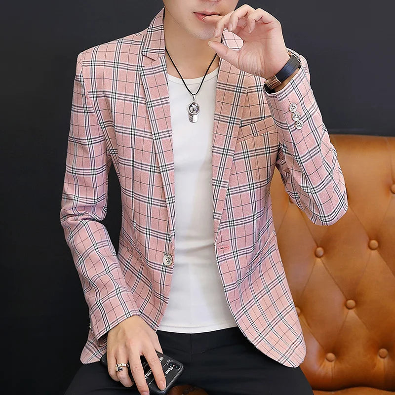 Men's British Style Checkered Suit Casual High-End Spring Autumn Small Plankton Design Handsome Coat