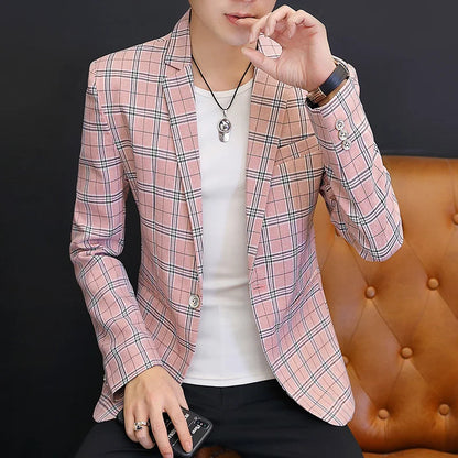 Men's British Style Checkered Suit Casual High-End Spring Autumn Small Plankton Design Handsome Coat