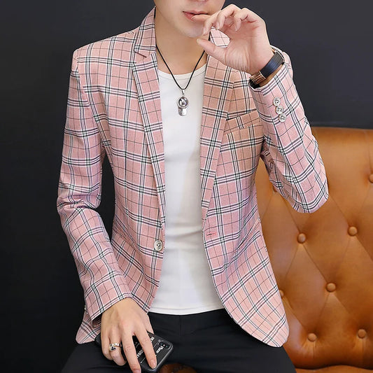 Men's British Style Checkered Suit Casual High-End Spring Autumn Small Plankton Design Handsome Coat