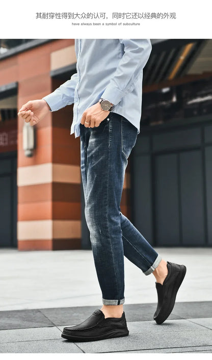 Men's Top Layer Cowhide Leather Shoes Casual Men's Shoes Soft Sole Comfortable Genuine Leather Men's Driving Shoe Zapatillas