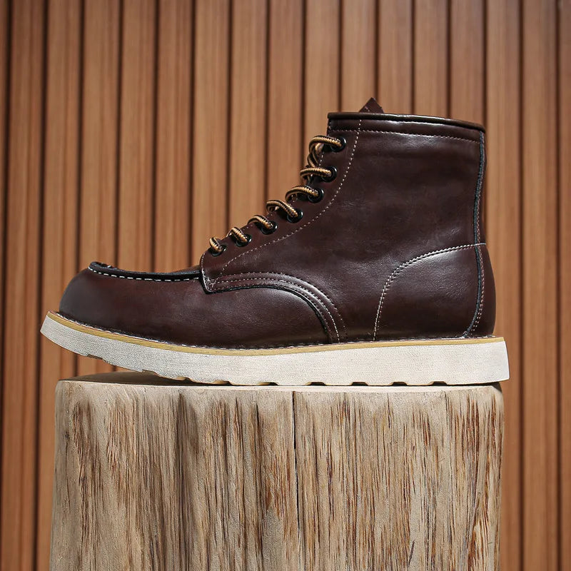 Genuine Leather Men's Boots Vintage Tooling Boots Man Short Boot Rhubarb Boots Men's High Top Men's Shoes Leather