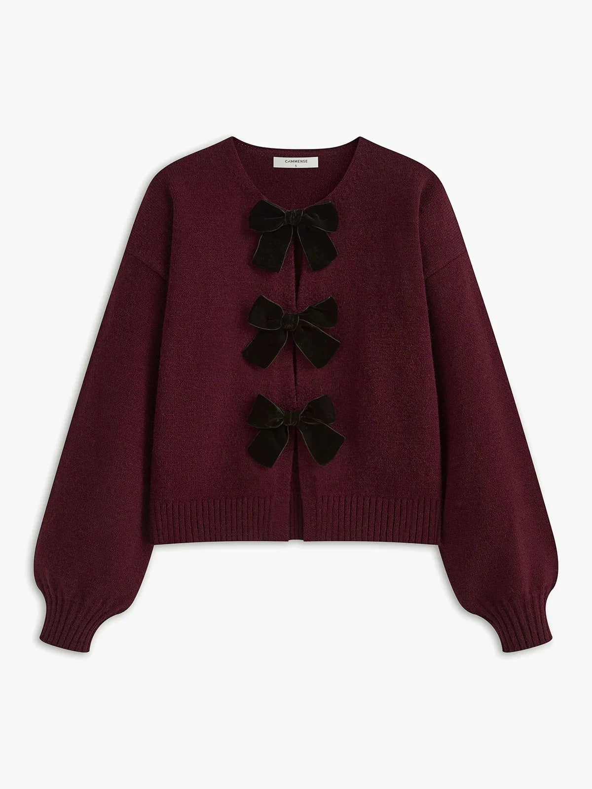 2025 Autumn Winter Sweet Coquette Women Wine Red Sweaters Cardigan Coat Long Sleeved Bow Knitted Temperament Women Outerwears