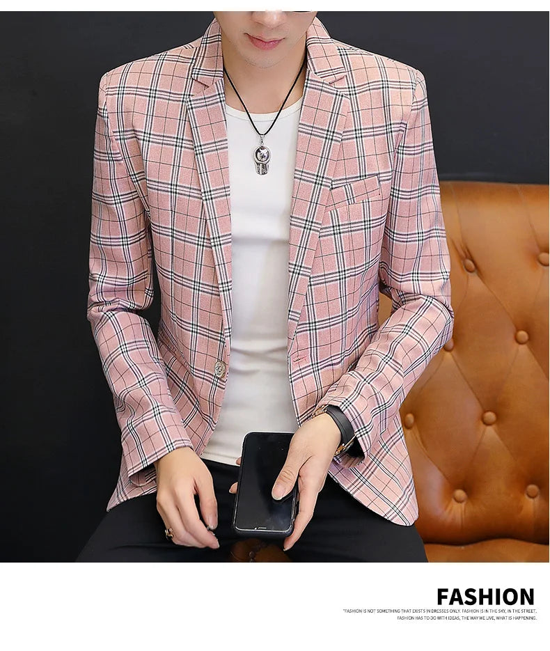 Men's British Style Checkered Suit Casual High-End Spring Autumn Small Plankton Design Handsome Coat