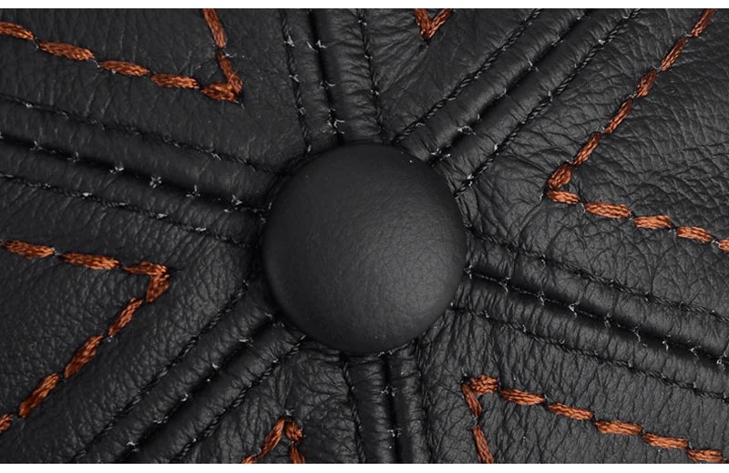 Men Real Cowhide Leather Earlap Caps Male Fall Winter 100% Real Cow Leather Hats New Casual Real Leather Outdoor Baseball Cap