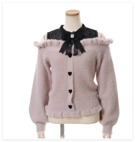 Japanese Sweet Bow Long-sleeve Knitted Pullover Sweater Autumn Winter New Off-shoulder Sexy Lolita Girls Liz Sweater Jumper Top