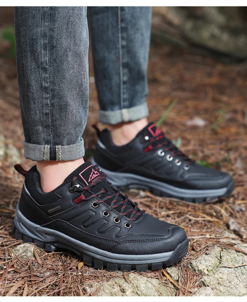New Leather Men Shoes Outdoors Non-Slip Men's Hiking Shoes Lace-Up Waterproof Men Sneakers Fashion Comfortable Walking Shoes