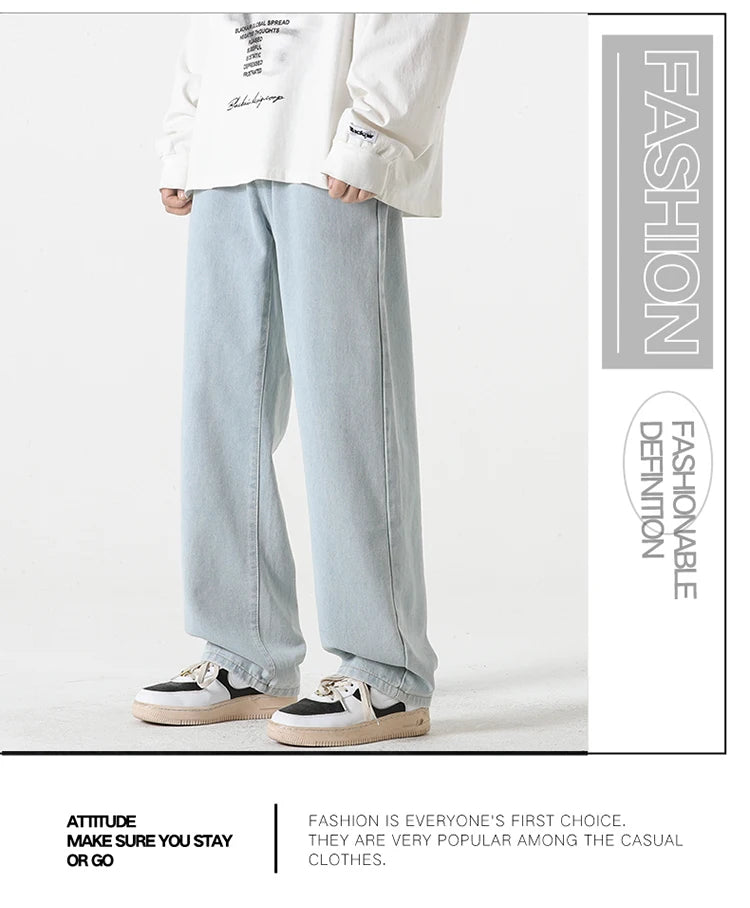 Jeans men's spring and summer 2025 new style trend straight versatile casual pants loose wide-leg mopping trousers