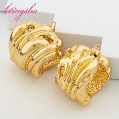 Fashion Jewelry Set for Women Large Hoop Earrings and Bangle Ring Weddings Bride Trendy Bracelet and Earrings Jewelry Set