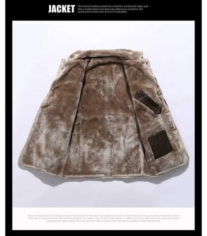 Men Coat Winter Long Leather Jacket Casual Jackets Coats New Faux Leather Vintage Biker Jacket Men Windproof Motorcycle Jacket