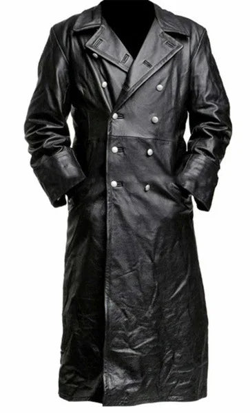 Men Faux Leather Coats Pu Long Coat Splice Double Breasted Turn Down Collar Slim Fit Thick Casual Jackets Autumn Winter