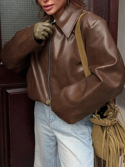 Locomotive Leather Jacket 2025 Europe America Autumn Winter New Loose Coat Fashion Cross-border Leather Jacket New Women's Coat