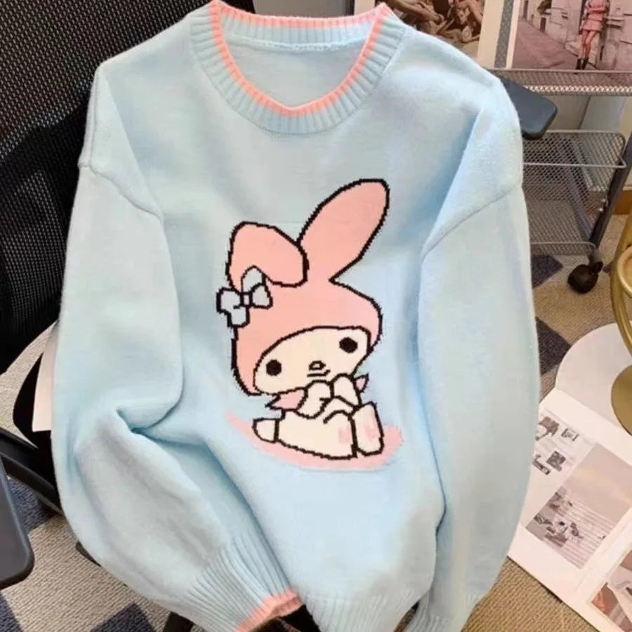 Hot Kawaii Sanrios My Melody Autumn Winter Sweaters for Girls Sweet and Cute Loose Sweatshirts for Couples Casual Versatile Tops