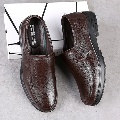 Genuine Leather Men Casual Shoes Luxury British Business Men Shoes Fashion Round Toe Lace Up Autumn Winter Old Man's Footwear