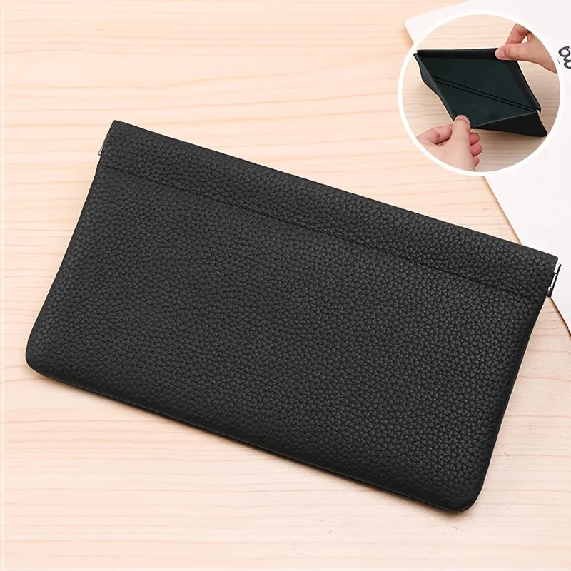 [Leather Wallet] Genuine Leather Long Wallet | Self-Closing with Zipper Closure - Compact Travel Organizer for Cash, Cards