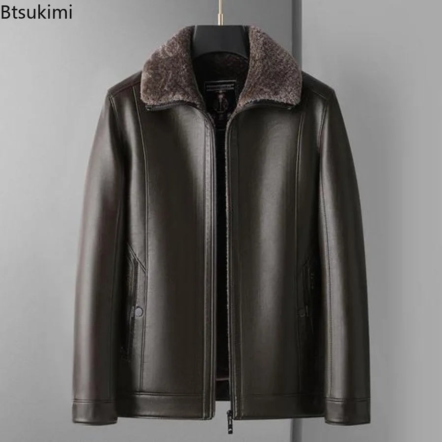 Men's Leather Jackets Autumn Winter Fleece Warm Motorcycle Coats Fashion Business Casual PU Leather Jackets Men Slim Outerwear