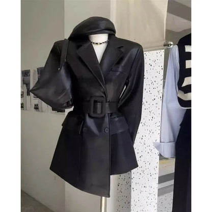 Ladies Fashion Leather Femme Leisure Leather Jacket Spring Autumn Women Faux Leather Coat  ﻿