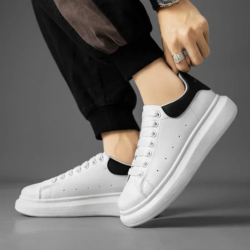 White Leather Men Casual Shoes Platform Outdoor Mens Walking Running Sneakers Breathable Board Shoes Women Tennis Sport Shoes
