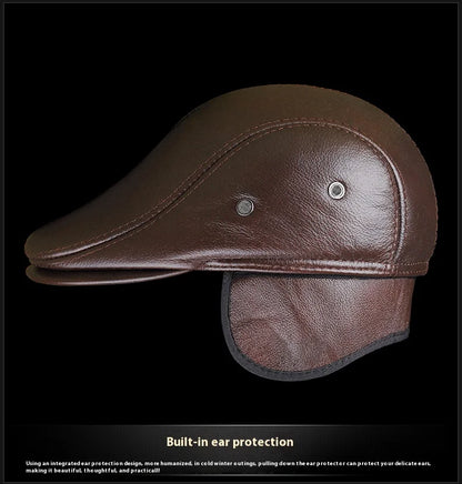Men's Genuine Leather Baseball Cap Premium Cowhide Autumn/Winter New Style Haining Sourced with Ear Protection for Outdoor Use