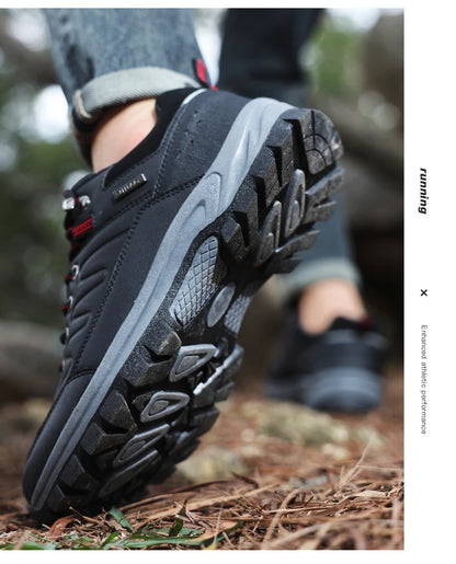 New Leather Men Shoes Outdoors Non-Slip Men's Hiking Shoes Lace-Up Waterproof Men Sneakers Fashion Comfortable Walking Shoes