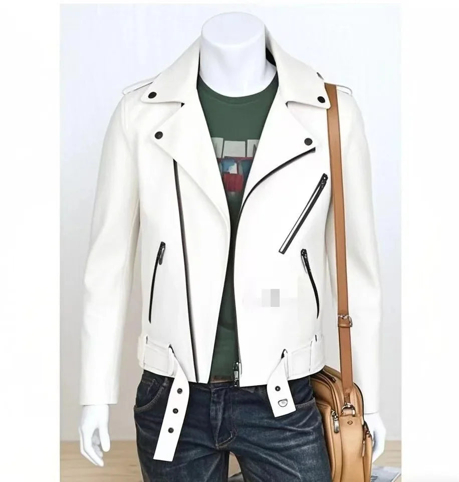 Men's Leather Jacket Fashionable Casual Coat Motorcycle Style Regular Cut Chinese Brand Stock AE New Autumn Winter Collection