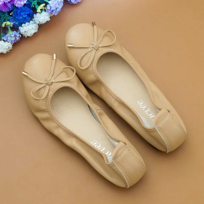 2024 Women Leather Breathable Ladies Comfortable Ballet Flats Driving Shoe Fashion Slip on Shallow Loafers Office Flat Boat Shoe