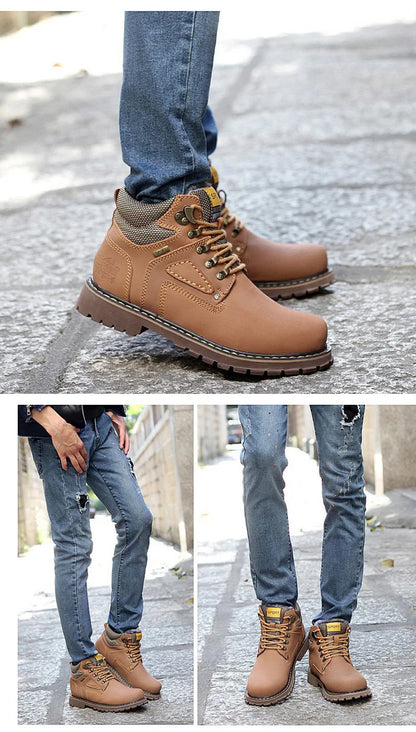 Genuine Leather Men Boots Casual Work Shoes Brown Luxury Brand Autumn Winter Handmade Fashion Male Ankle Boots Bot