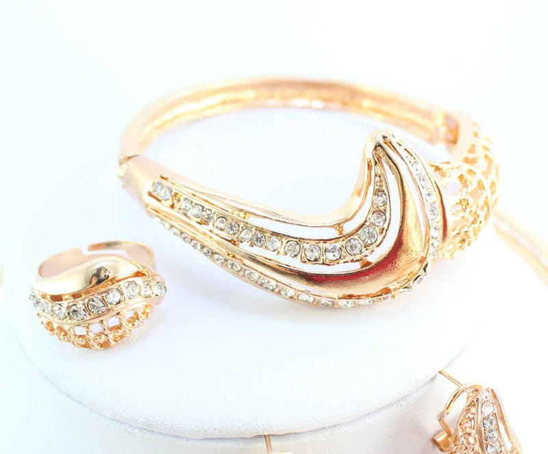 Women Jewelry Sets For Wedding Accessories African Beads Crystal Pendant Statement Dress Necklace Earrings Bracelet Ring Set