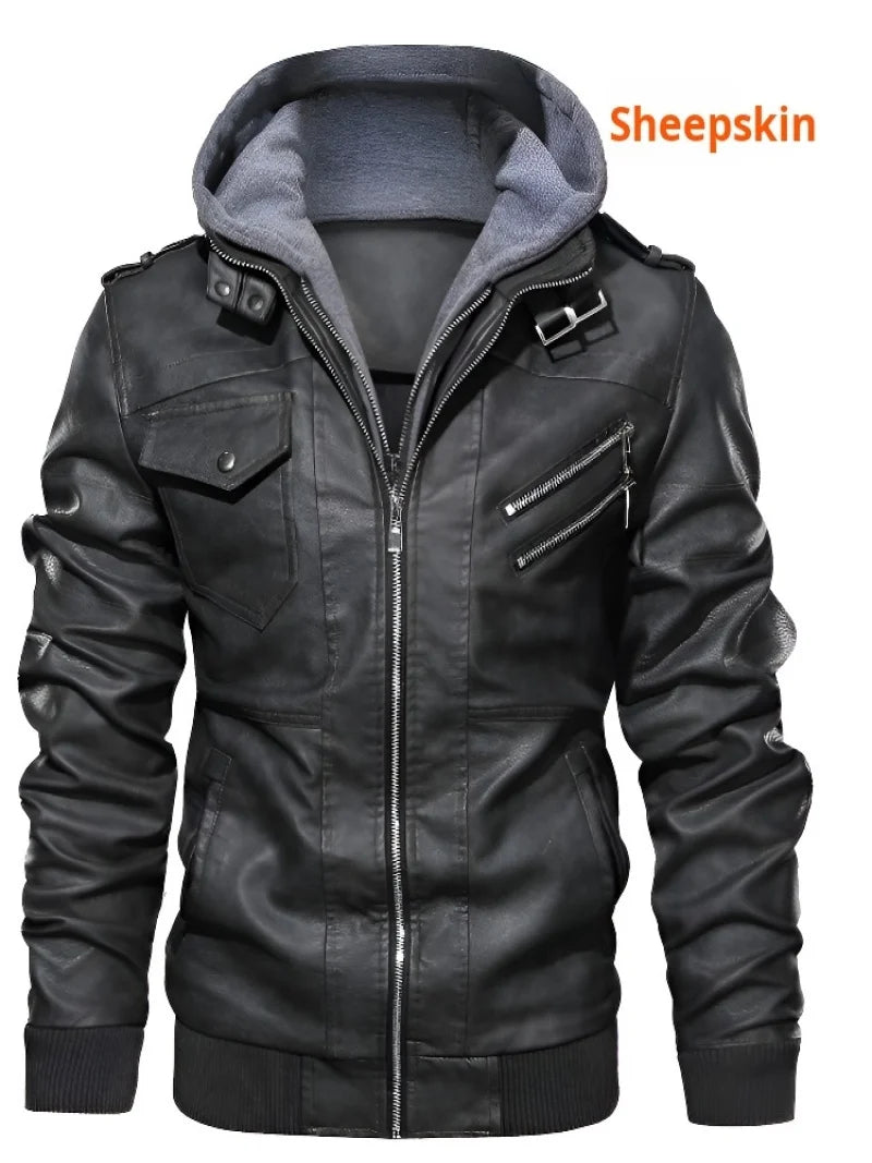 Men Leather Jacket Warm Autumn Winter Windbreaker Overcoat PU Biker Jacket Coat With Hood Fashion Casual Jacket Male Clothes