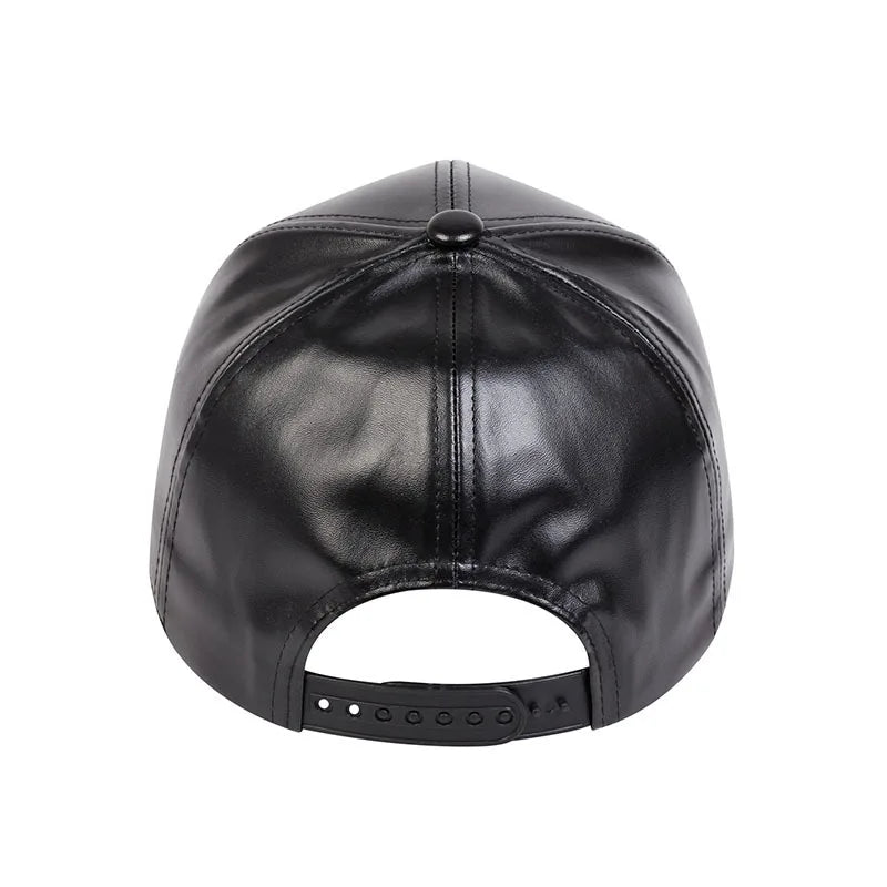 PU leather baseball cap spring and autumn men's solid color leather sun shading duck tongue cap casual hat