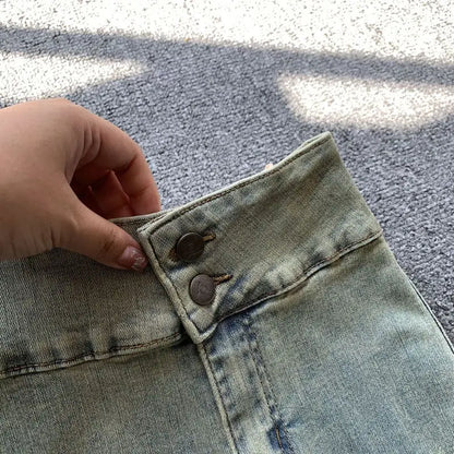 Jeans Women Autumn Chic Daily Flare Trousers Gradient Color High Street Full Length Fashion All-match Temperament Simple Shinny