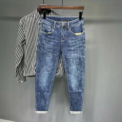 Jeans Men's Spring and Summer New High-end Trend Blue Slim-fitting Pants Brand Korean Streetwear High Street Retro Long Pants