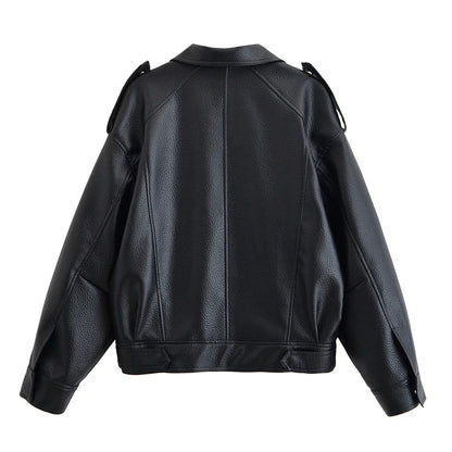 Chic Fashion Pu Leather Jackets Loose Female Short Outerwear Trend Casual High-quality Coats Vintage Motorcycle Fall Street Wear