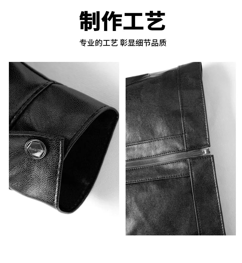 Business Leather Jackets Mens Fashion Leather Jacket Slim Fit Tturn Down Collar Coats Handsome Top Korean Casual Leather Coat