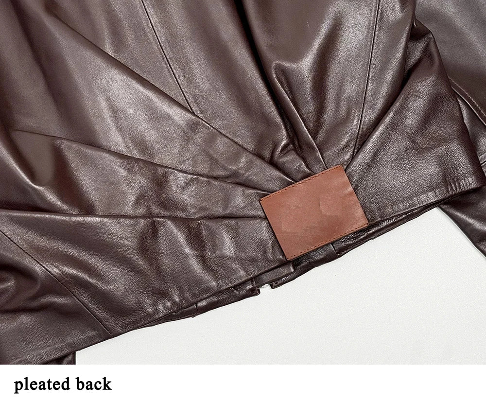 Natural Leather jacket For Women Lambskin Bomber Biker Jacket Long Sleeves 100% Sheepskin Leather Coat  Folded Short Tops Woman