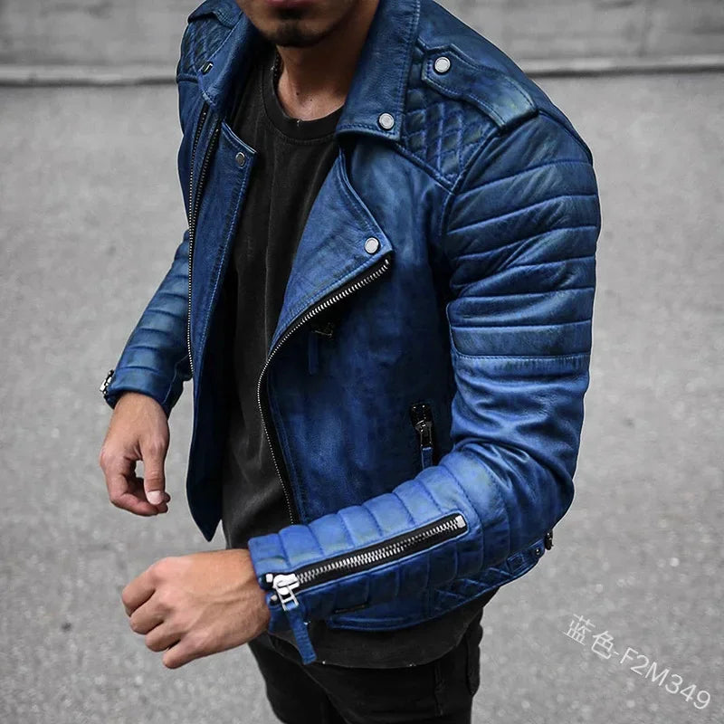 Leather Coat Men Spring Autumn Fashion Slim Lapel Locomotive Men Leather Jacket Solid Color Long Sleeve PU Brown Leather Jacket