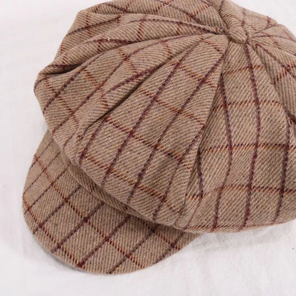 Kids Boys Girls PU Leather Hat 2024 New Arrival Children Princess Retro Beret Cap British Style Plaid Striped Cap Steetwear Hat